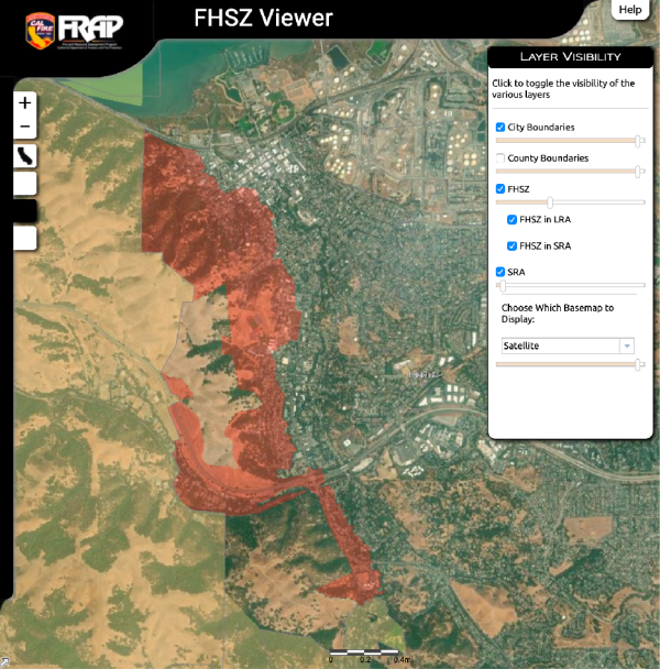 a map showing Martinez in the Very High Fire Hazard Severity Zone